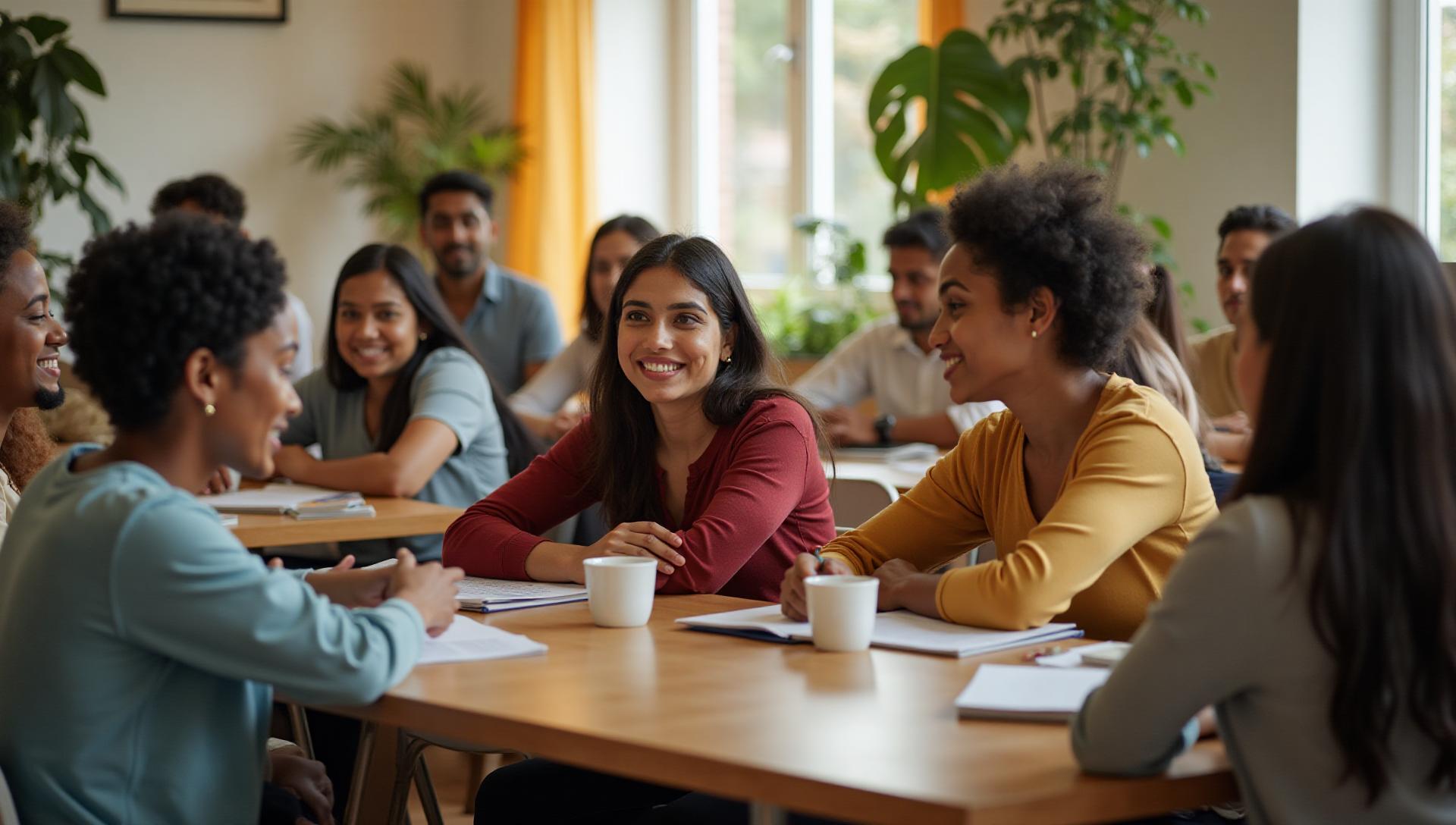 Students learning Portuguese in a classroom